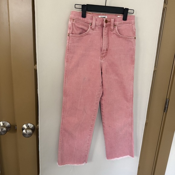 Wrangler Denim - Wrangler Womens 26 Pink High Rise Heritage‎ Fit Raw Hem Straight Leg Denim Jeans